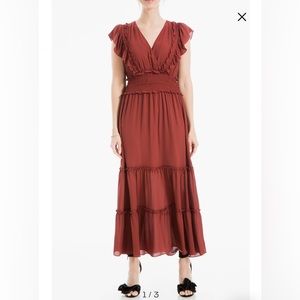 Pebble Crepe Flutter Sleeve Maxi Dress